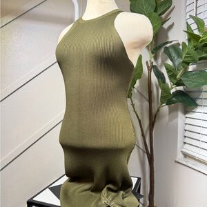 Guess Olive Green Ribbed Midi Dress